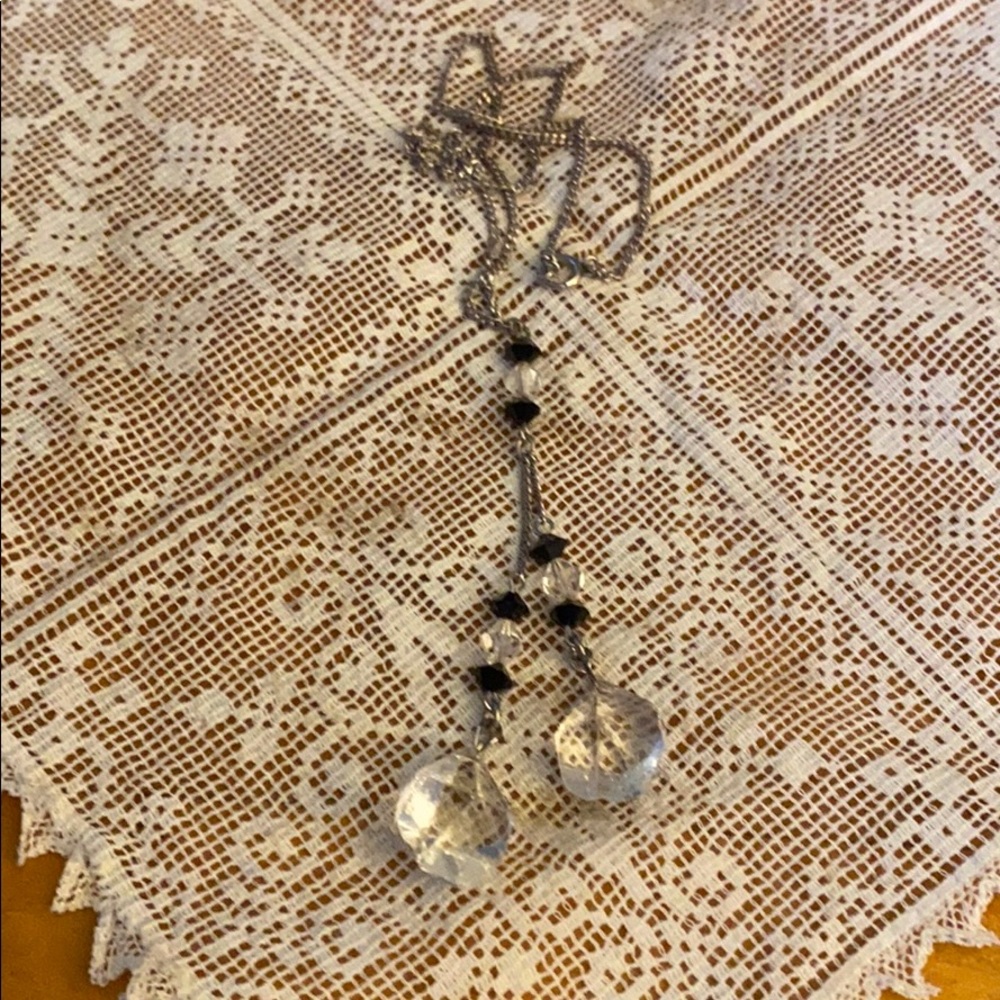 Crystal drop and jet bead necklace. Unmarked